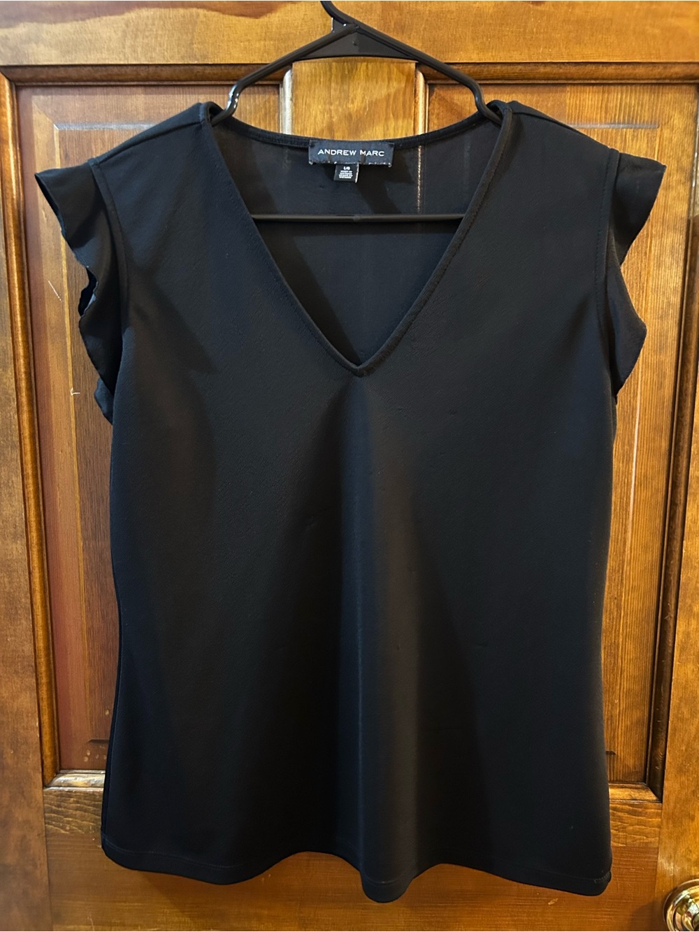 Andrew Marc Black V-Neck Cap Sleeve Blouse